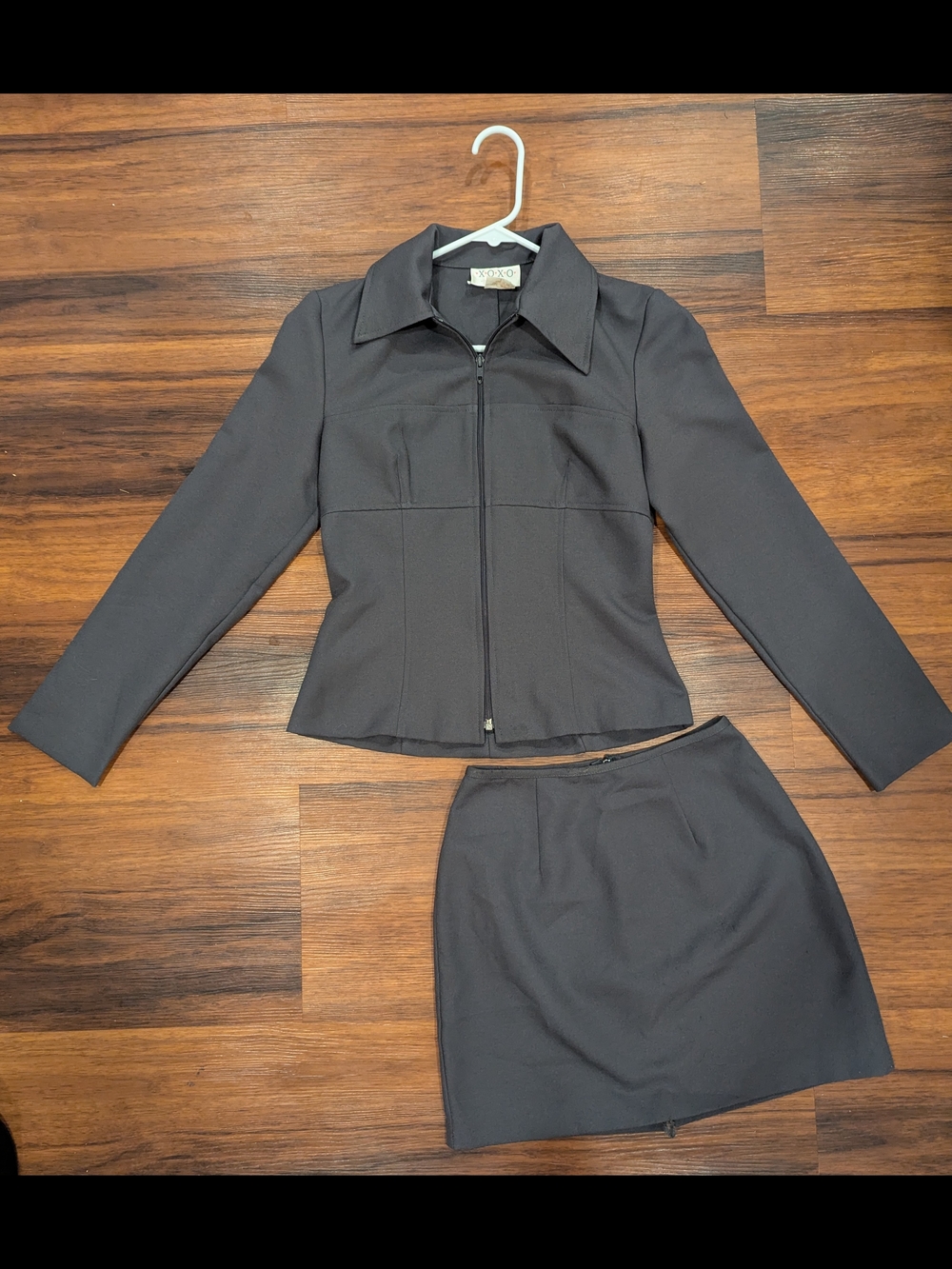 XOXO Y2K Gray Two-Piece Skirt Set - Zip-Front Jacket & Pencil Skirt